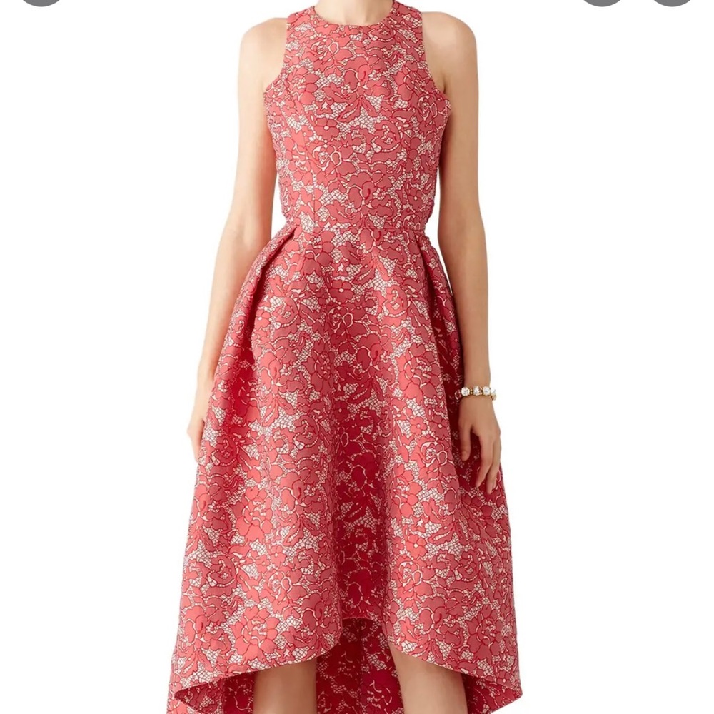 Monique Lhuillier Red Abstract Floral Dress